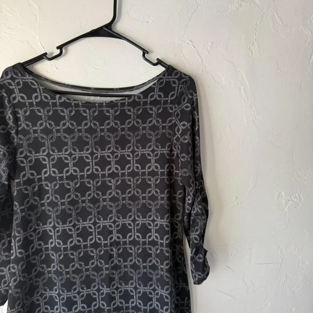 Soybu Dress‎ Womens Medium Geometric Pattern 3/4 Sleeve Pullover Stretch Casual
